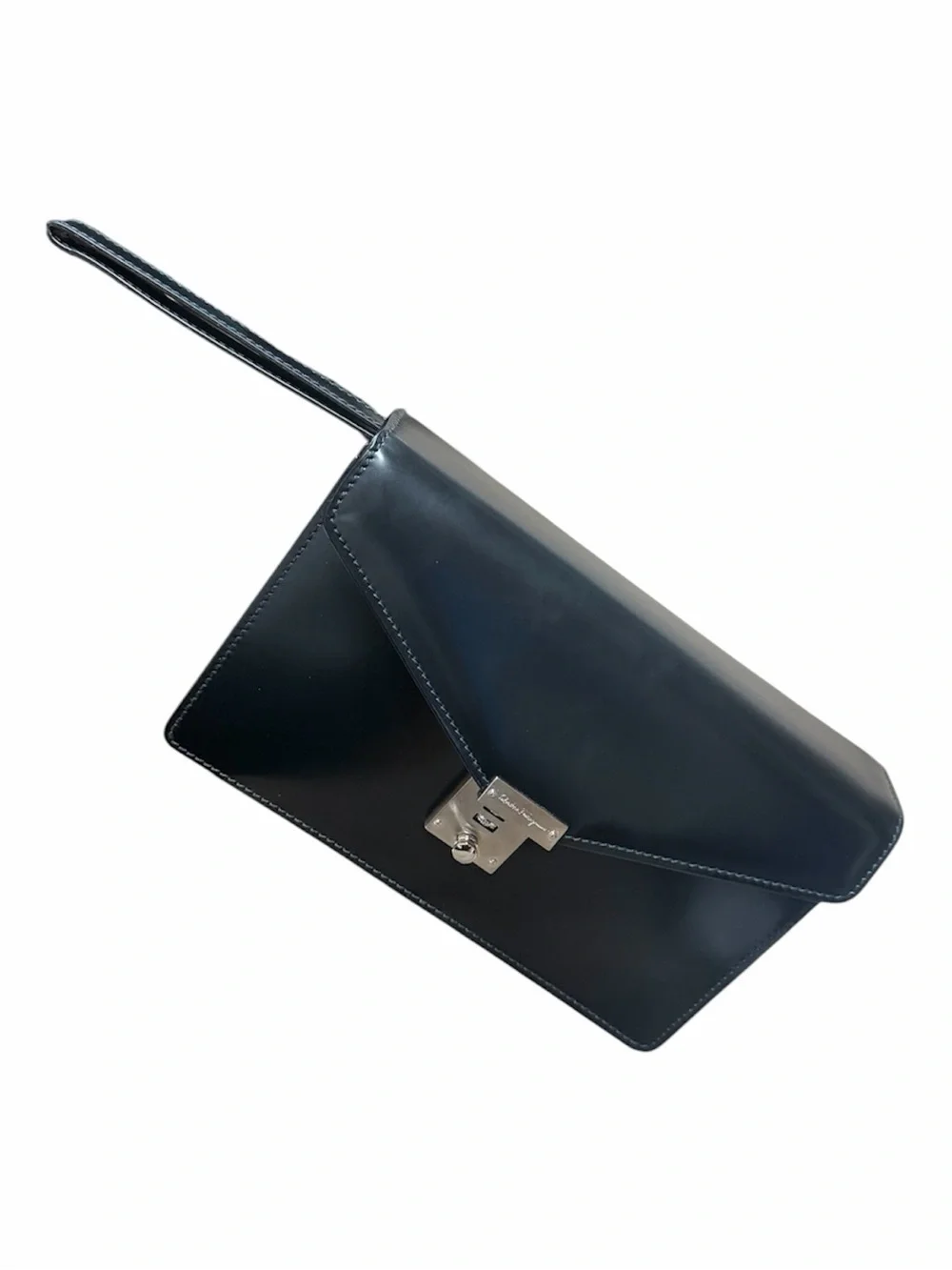 NEW SALVATORE FERRAGAMO 💯AUTHENTIC MENS CLASSIC LEATHER CLUTCH BLACK NWOT
